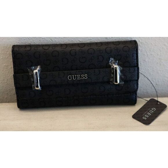 Guess SV911051 Women's Coal Gray Ophelea SLG "G" Print Clutch Tri-Fold Wallet - Picture 1 of 9